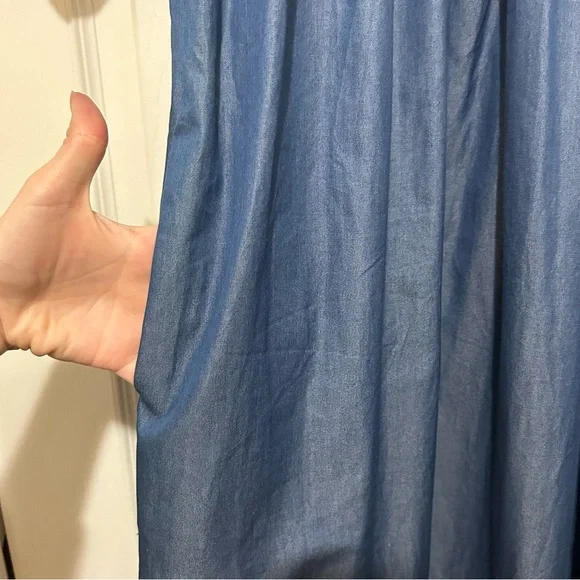 Loretta Caponi Elegant Blue Maxi Dress MockNeck Ruffle Designer Quiet Luxury Med - Picture 8 of 14